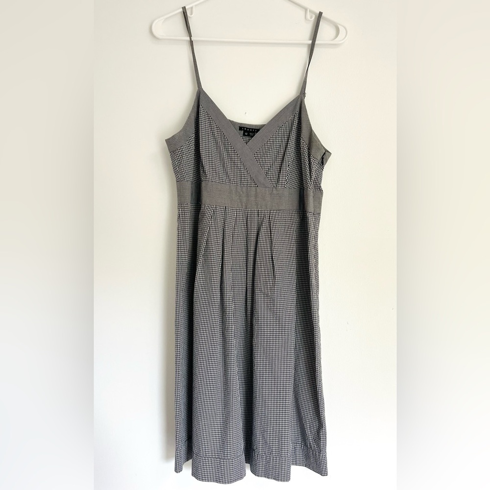 Theory Gray Plaid Checkered Cotton Sleeveless A-Line Dress